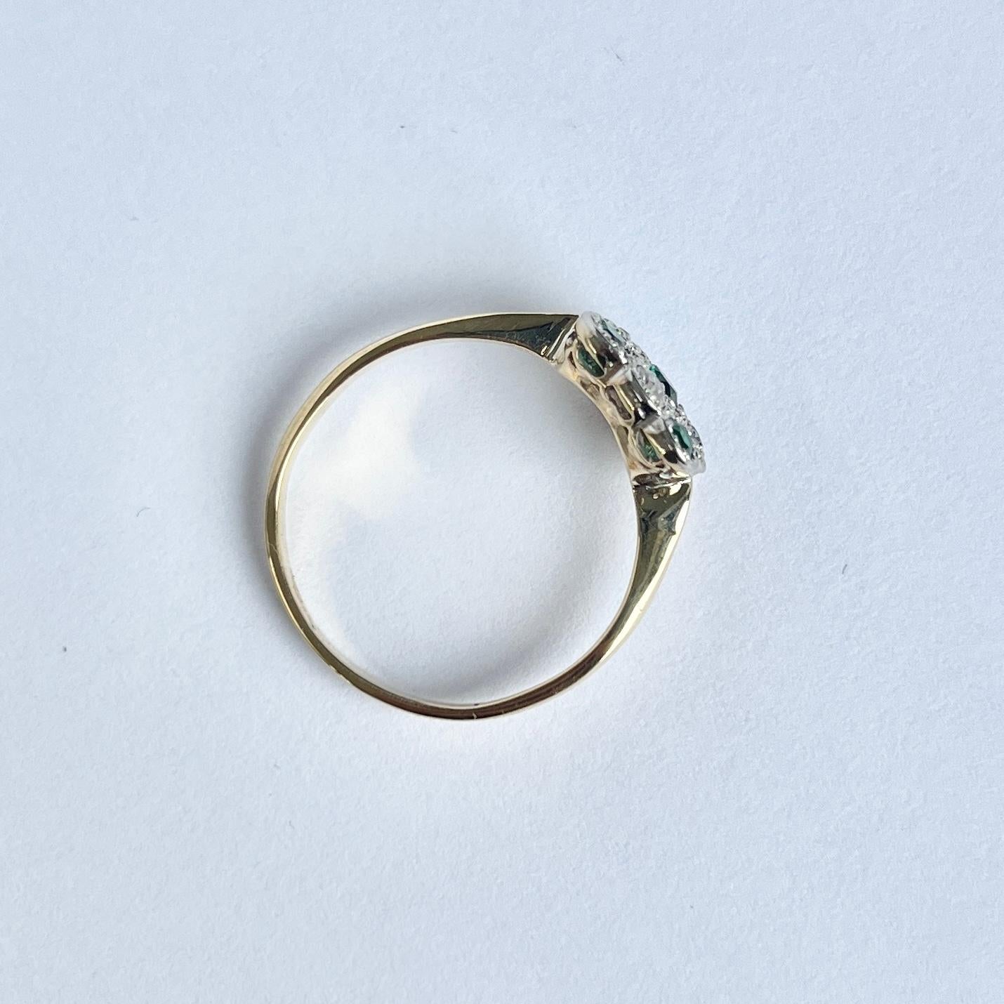 Edwardianischer Diamant- und Demantoid-Granat-Ring aus 18 Karat Gold im Zustand „Gut“ im Angebot in Chipping Campden, GB