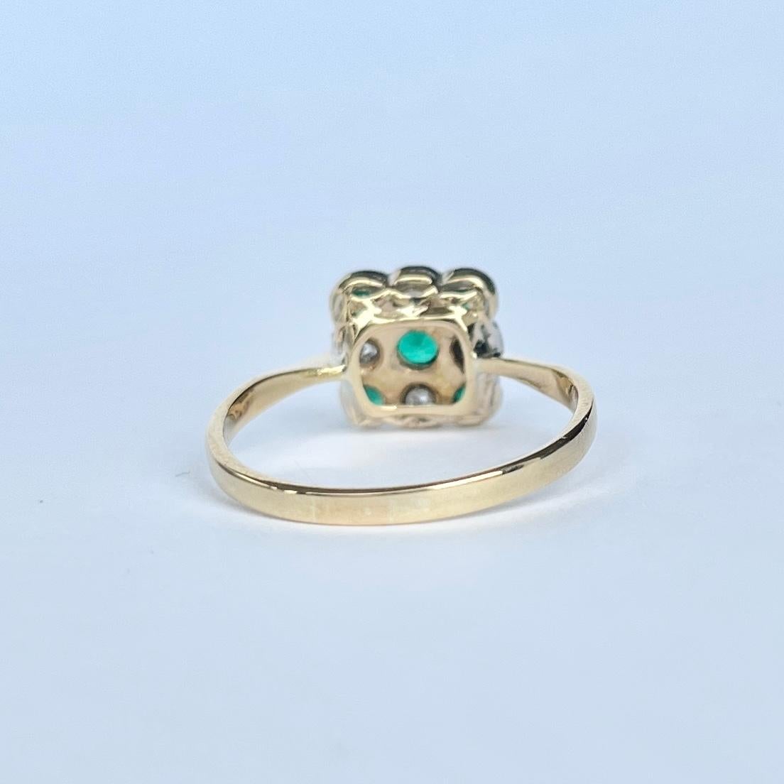 Women's or Men's Edwardian Diamond and Demantoid Garnet 18 Carat Gold Panel Ring For Sale