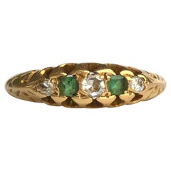Antique Edwardian Diamond and Emerald 18 Carat Gold Five-Stone