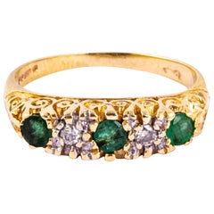 Antique Edwardian Diamond and Emerald 9 Carat Gold Five-Stone
