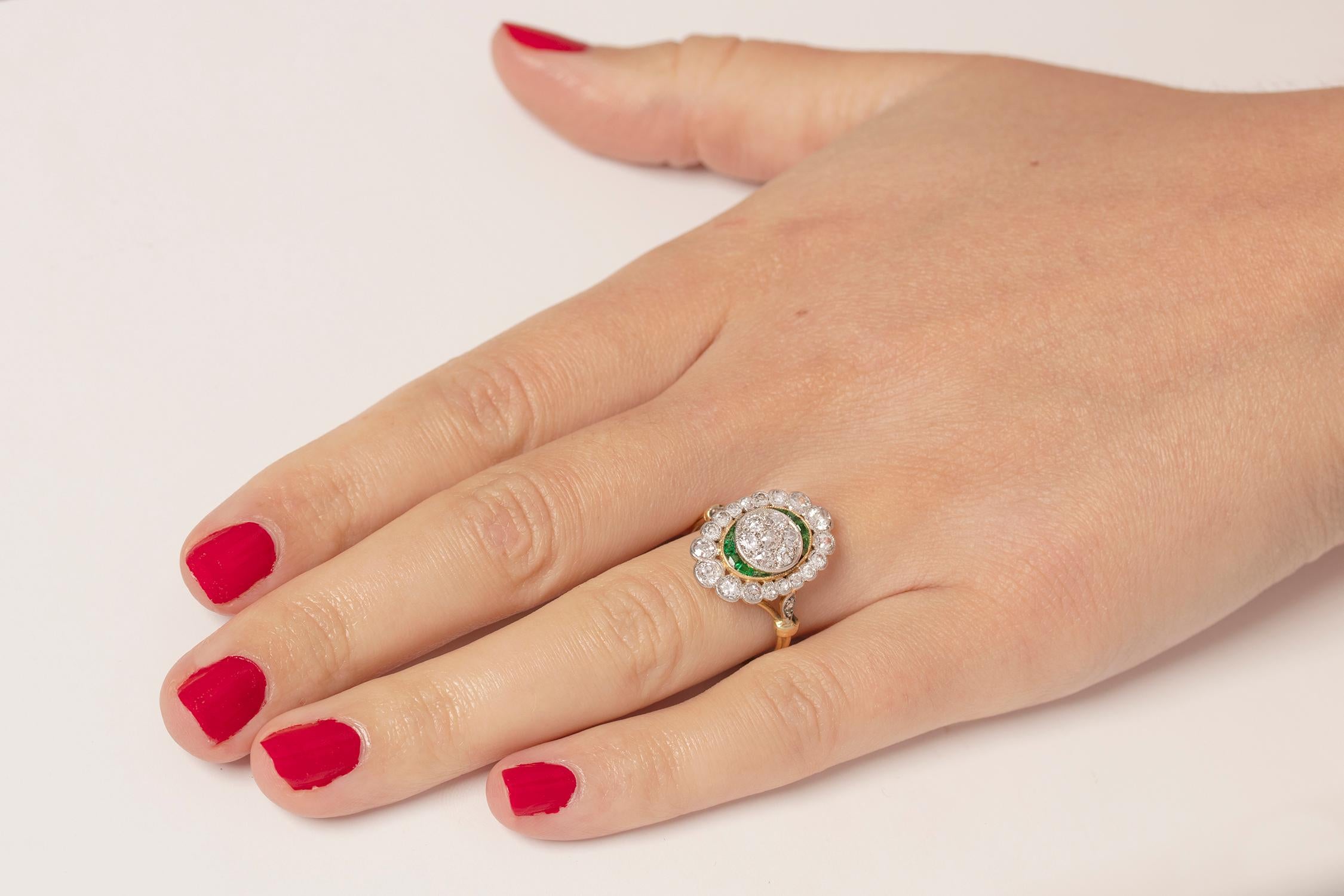 Edwardian Diamond and Emerald Cluster Ring, circa 1910 1