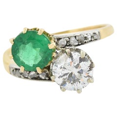 Antique Edwardian Diamond and Emerald Moi Et Toi