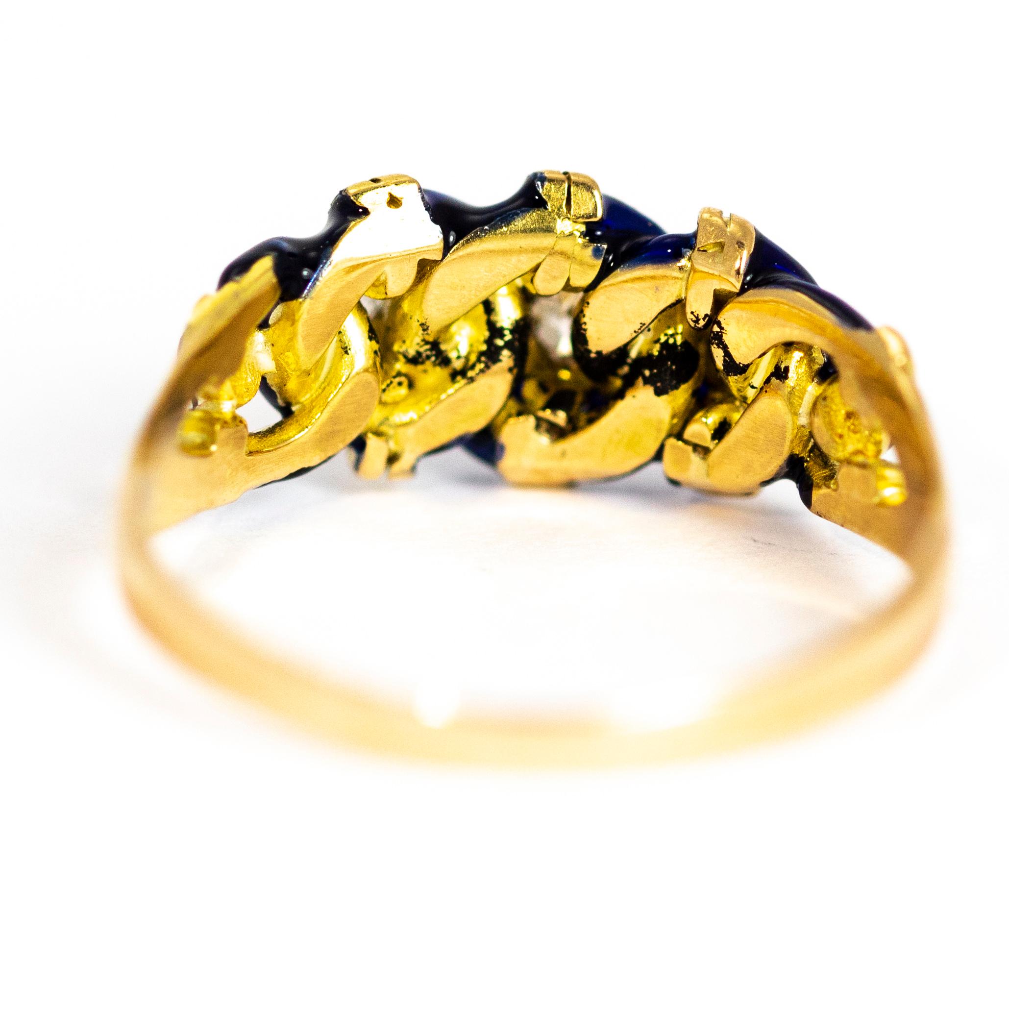 Edwardian Diamond and Enamel 15 Carat Gold Ring In Good Condition In Chipping Campden, GB