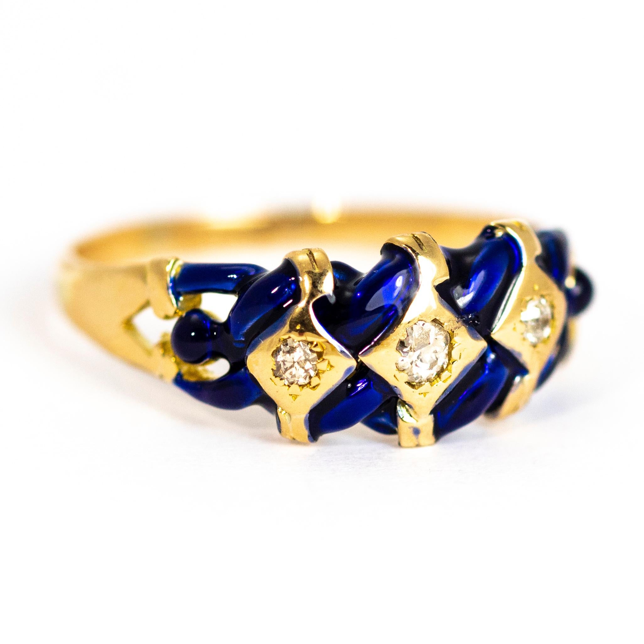 Edwardian Diamond and Enamel 15 Carat Gold Ring 1