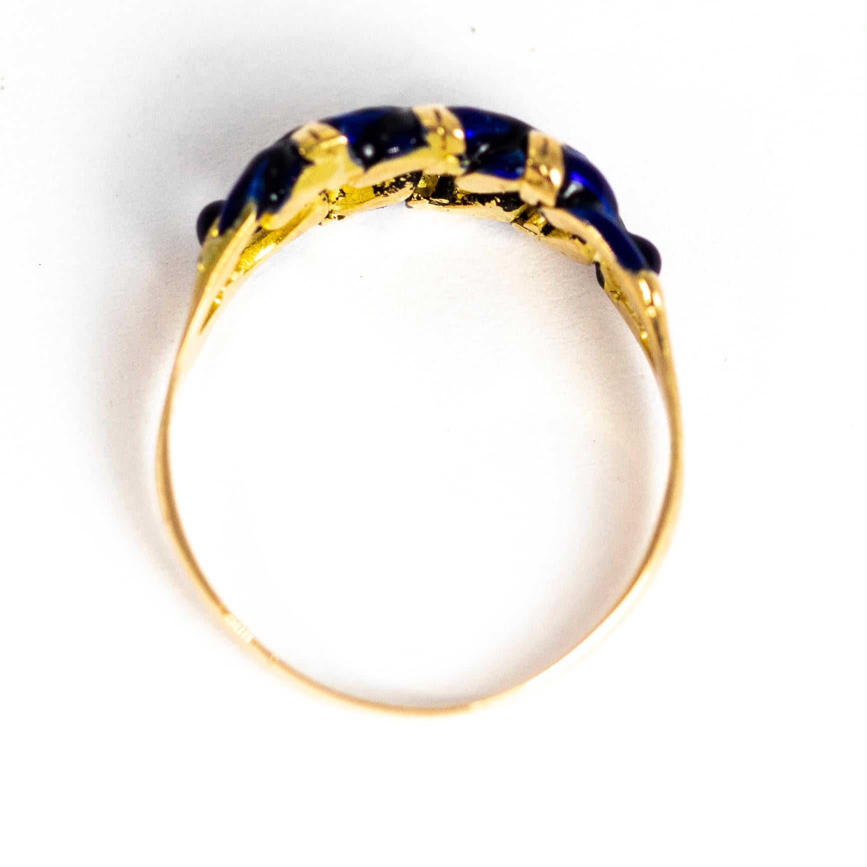 Edwardian Diamond and Enamel 15 Carat Gold Ring 2