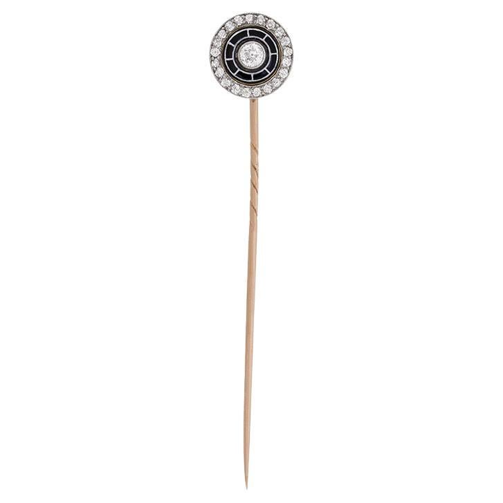 Edwardian Diamond and Enamel Pin Brooch, c.1910s