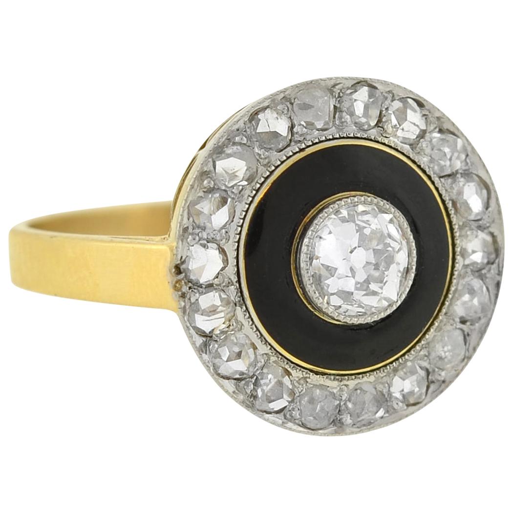 Edwardianischer Diamant- und Emaille-Ring im Angebot