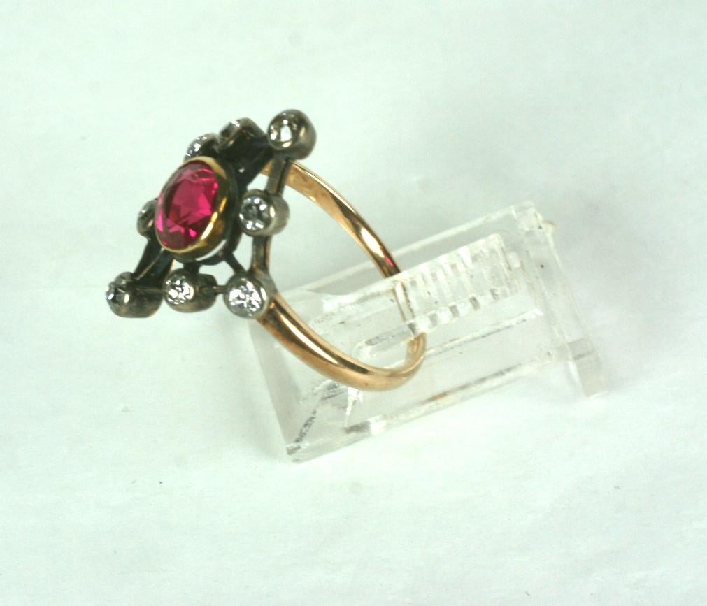 Old European Cut Edwardian Diamond and Faux Ruby Ring For Sale