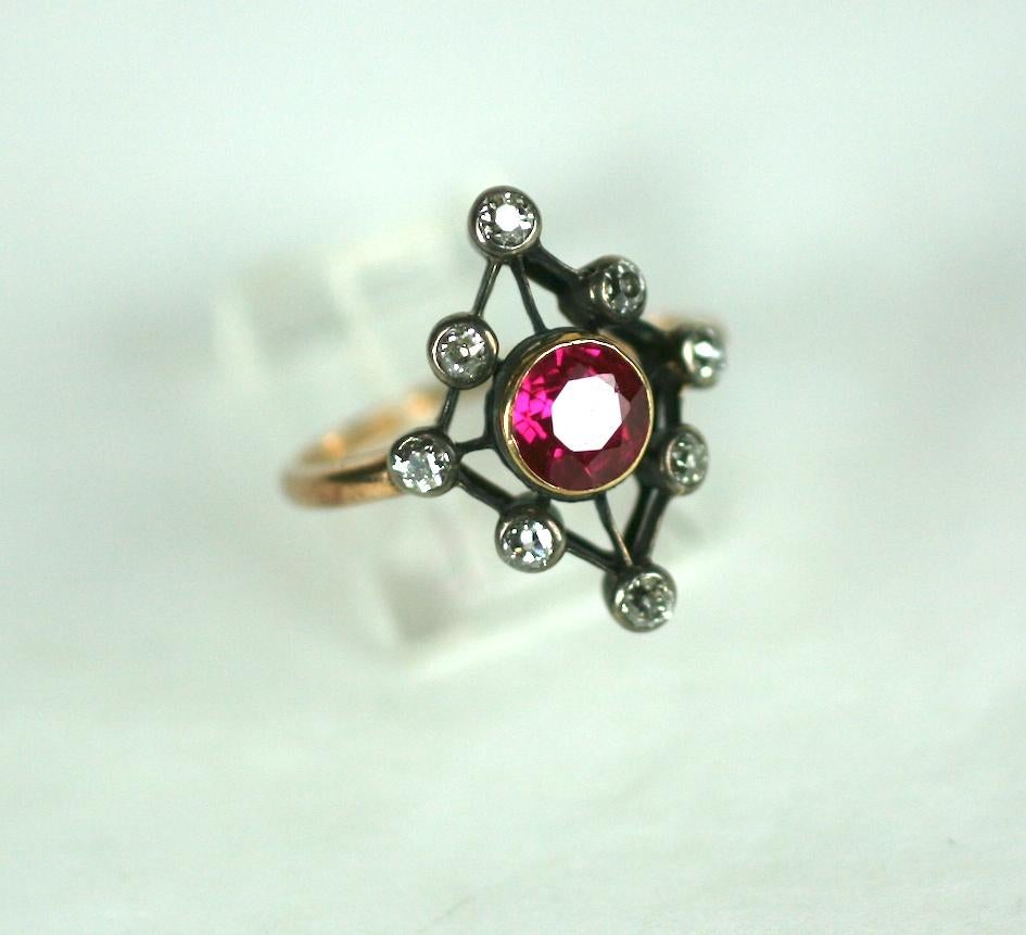 Edwardian Diamond and Faux Ruby Ring In Good Condition For Sale In Riverdale, NY
