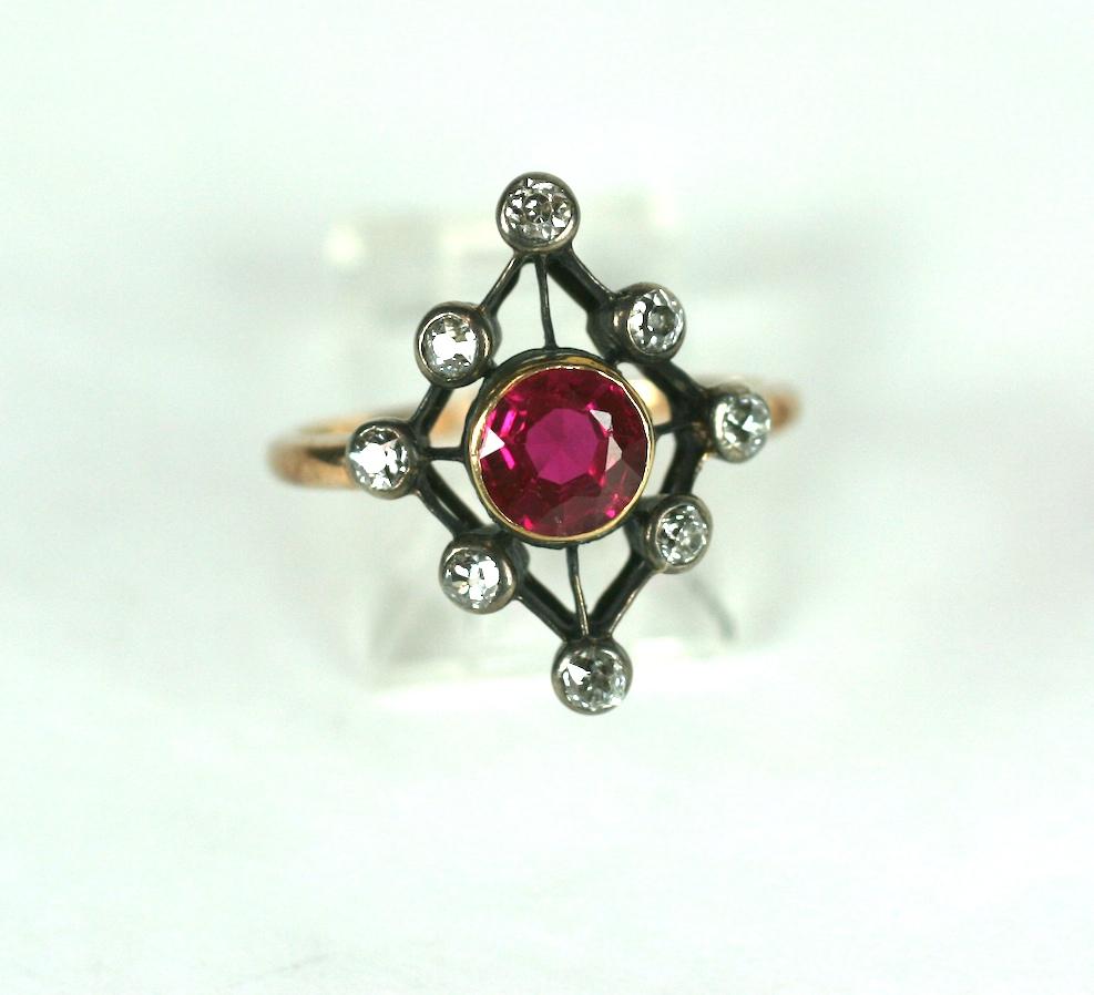 Women's or Men's Edwardian Diamond and Faux Ruby Ring For Sale