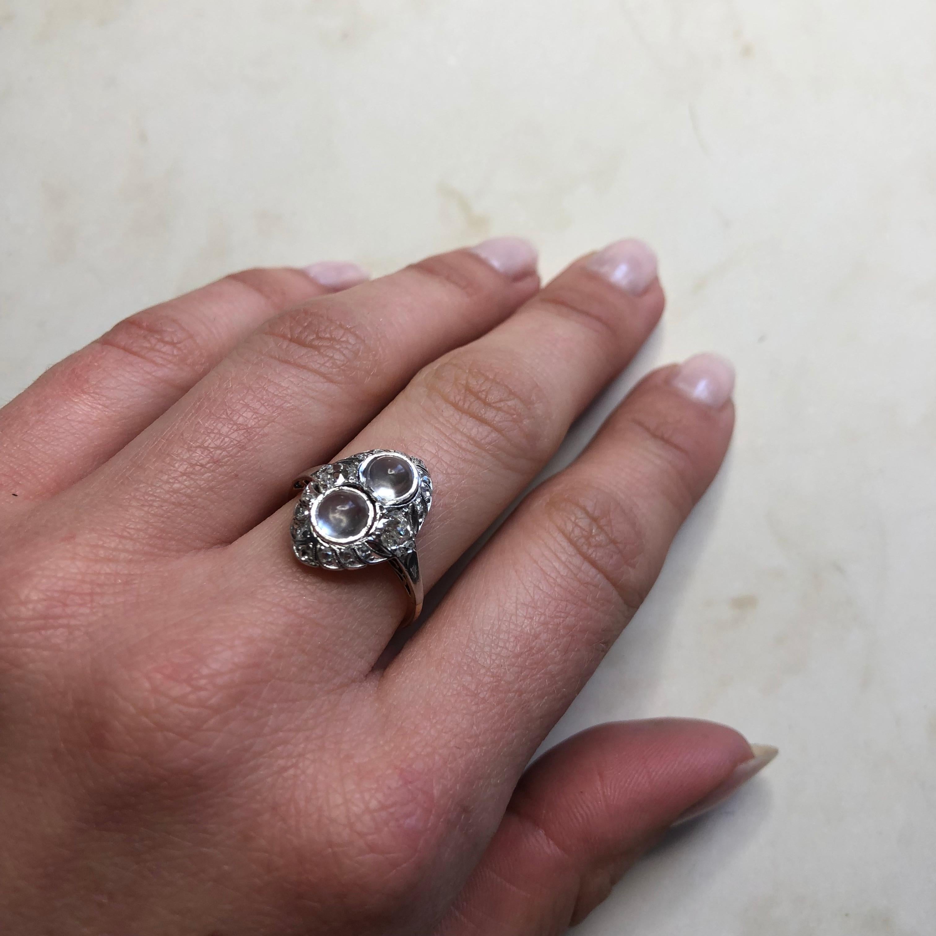 Edwardian Diamond and Moonstone 14 Carat Gold and Platinum Ring 1