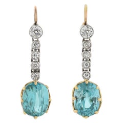 Edwardian Diamond and Natural Blue Zircon Mixed Metals Drop Earrings