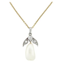 Edwardian Diamond and Natural Pearl Pendant Necklace