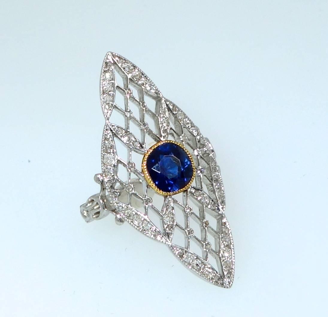 Women's or Men's Edwardian Diamond and Natural Unheated Fine Sapphire Ring