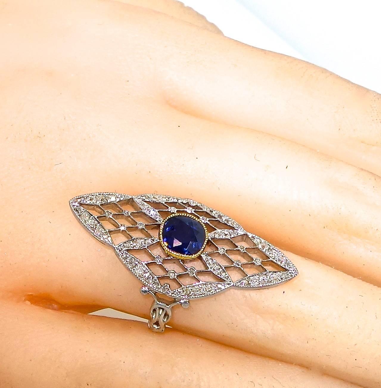 Edwardian Diamond and Natural Unheated Fine Sapphire Ring 1