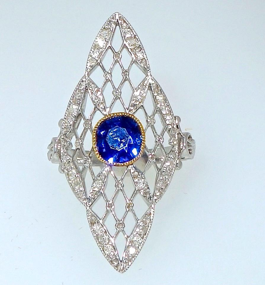 Edwardian Diamond and Natural Unheated Fine Sapphire Ring 4