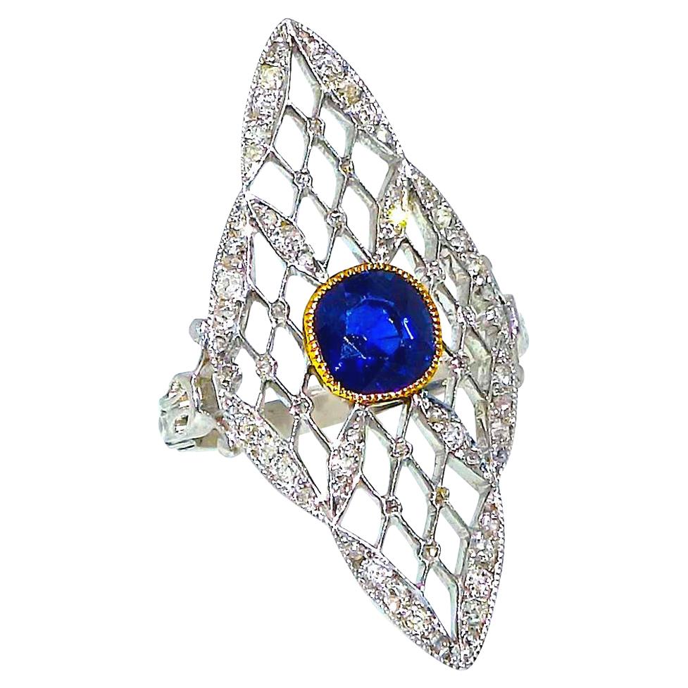 Edwardian Diamond and Natural Unheated Fine Sapphire Ring