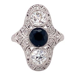 Edwardian Diamond and Onyx Filigree Platinum Ring, circa 1910
