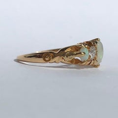 Edwardian Diamond and Opal 18 Carat Gold Five-Stone Ring