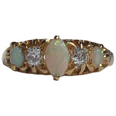 Antique Edwardian Diamond and Opal 18 Carat Gold Five-Stone Ring