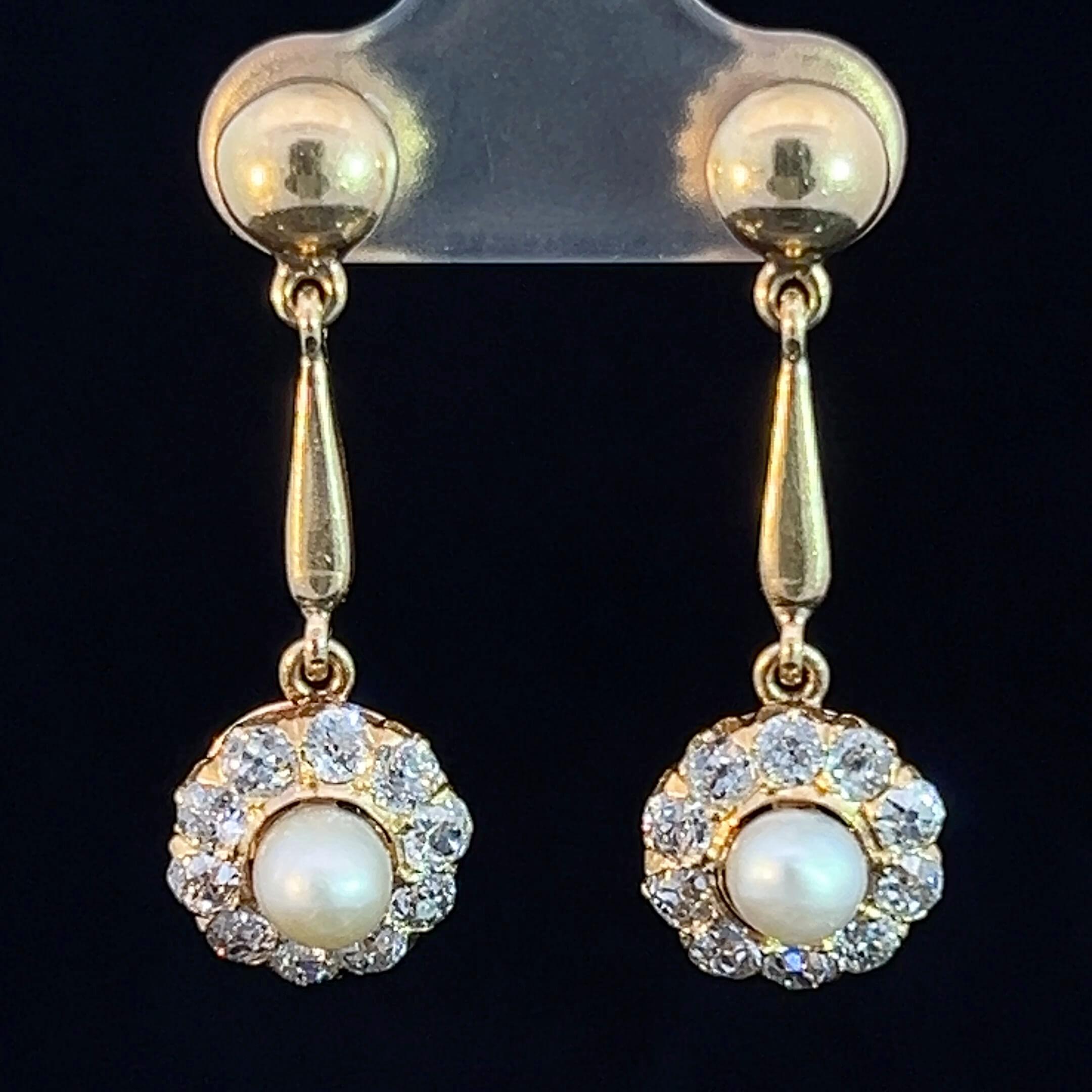 Old European Cut Edwardian Diamond and Pearl Earrings Circa 1900s