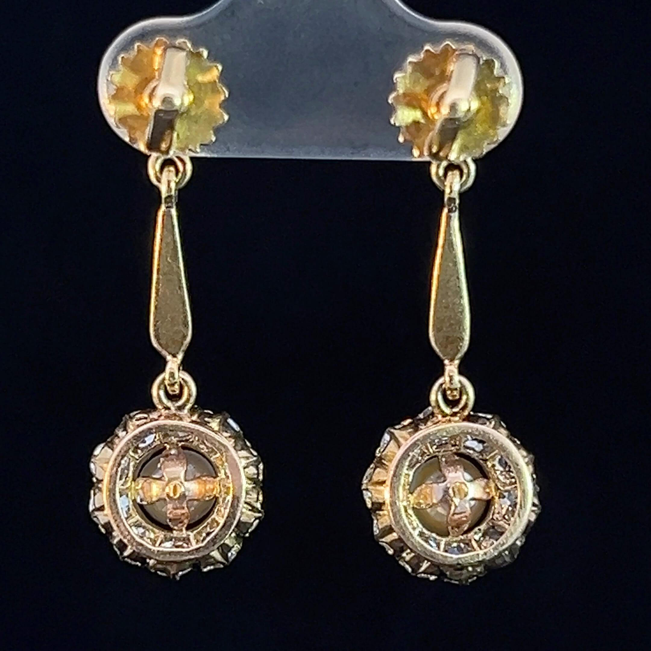 Women's or Men's Edwardian Diamond and Pearl Earrings Circa 1900s
