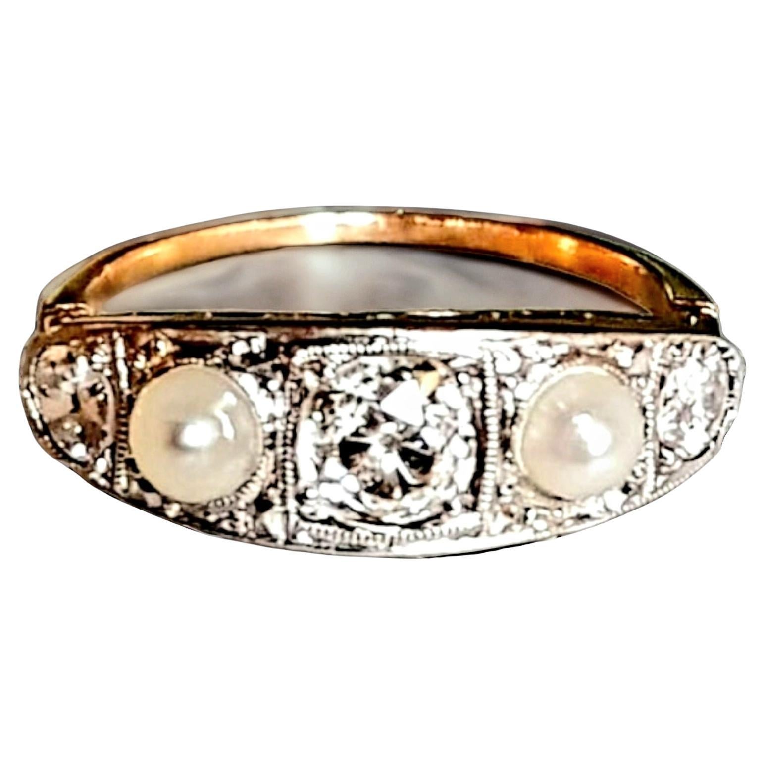 Edwardian Diamond and Pearl Five Stone Ring (1901-1915) For Sale