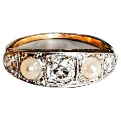 Edwardian Diamond and Pearl Five Stone Ring (1901-1915)