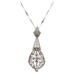 Broche pendentif lavallière édouardienne en diamants et perles 
