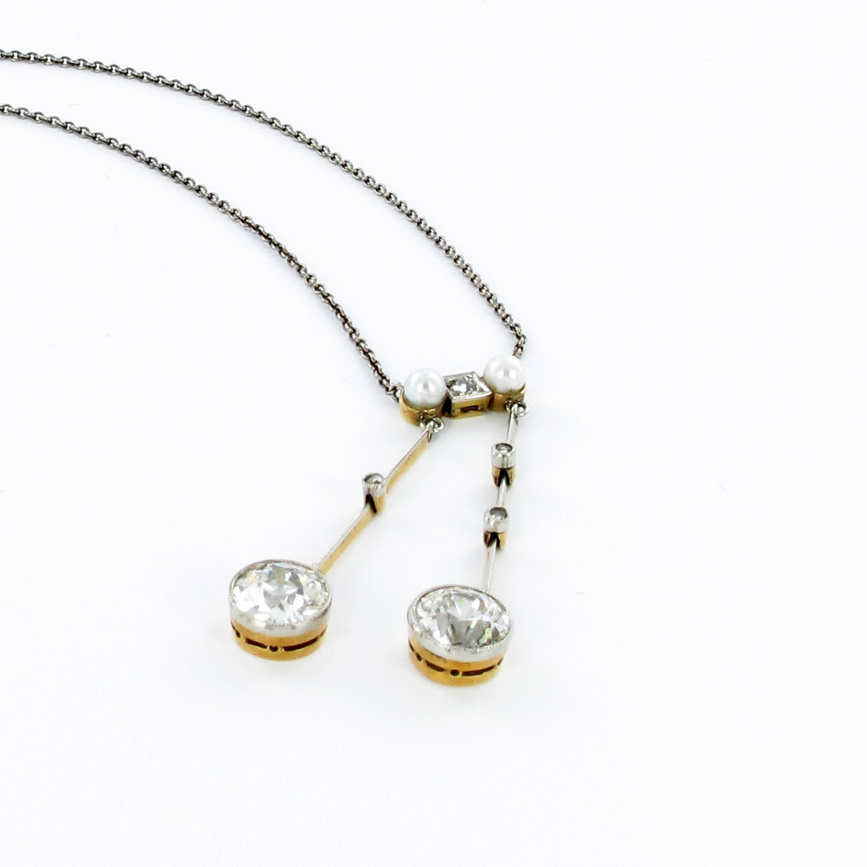 Edwardian Diamond and Pearl 'Lavalière' Pendant Necklace 2