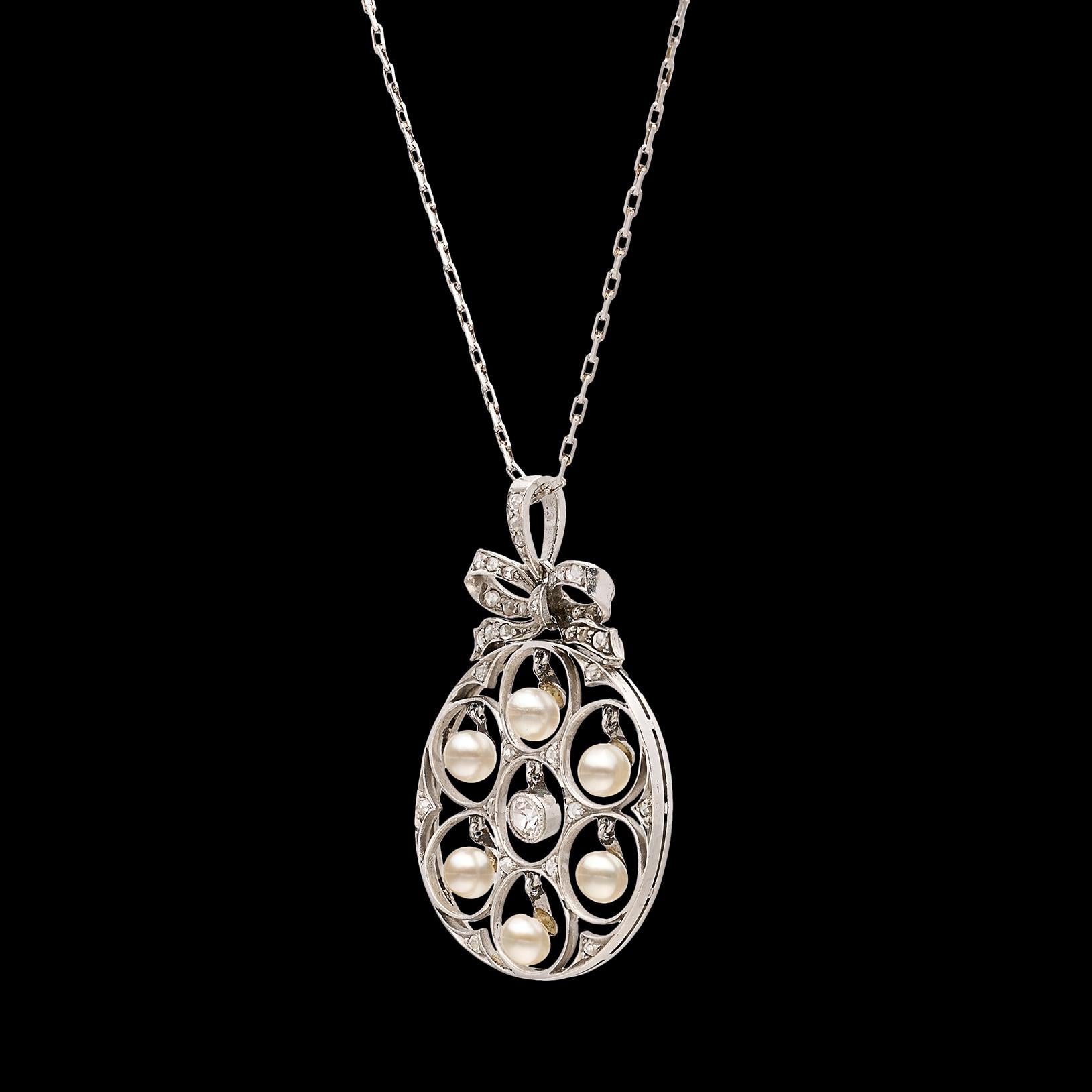 Edwardian Diamond and Pearl Pendant Necklace 2