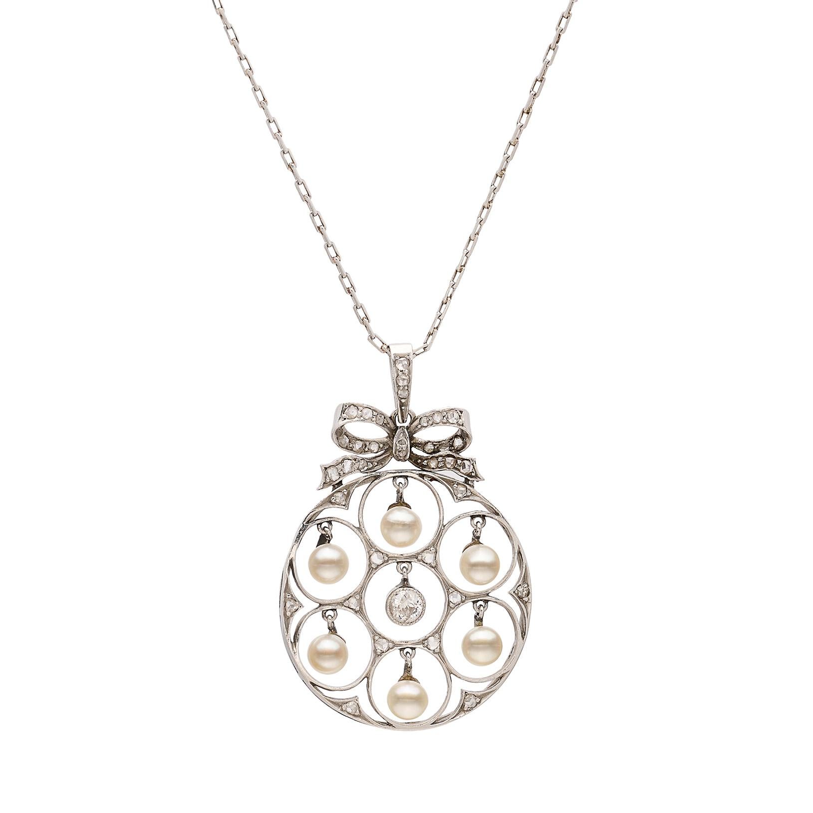Edwardian Diamond and Pearl Pendant Necklace 3