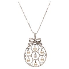 Antique Edwardian Diamond and Pearl Pendant Necklace