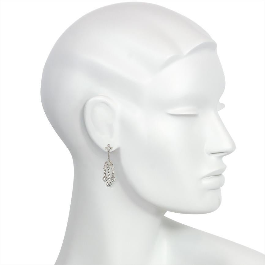 Edwardian Diamond and Platinum Girandole Style Pendant Earrings In Good Condition In New York, NY
