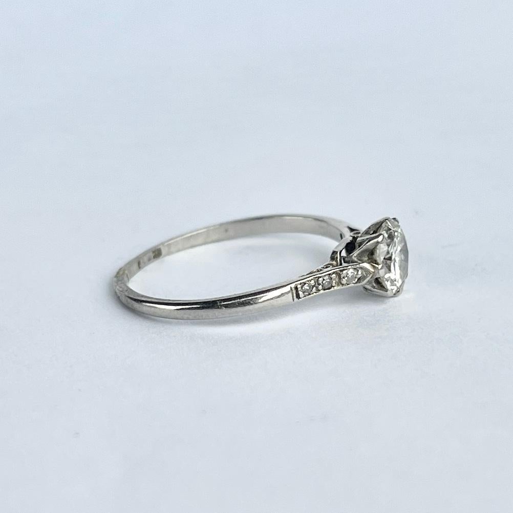 Edwardianischer Diamant und Platin Solitär Ring im Angebot 1