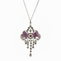 Edwardian Diamond and Plique-à-jour Enamel Pendant Necklace