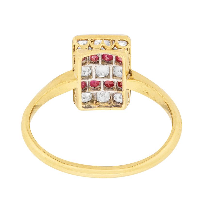 Round Cut Edwardian Diamond and Ruby Cluster Ring, circa 1910