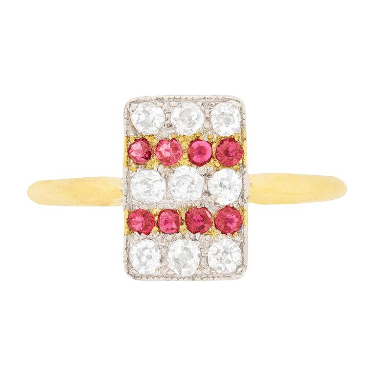 Edwardian Diamond and Ruby Cluster Ring, circa 1910