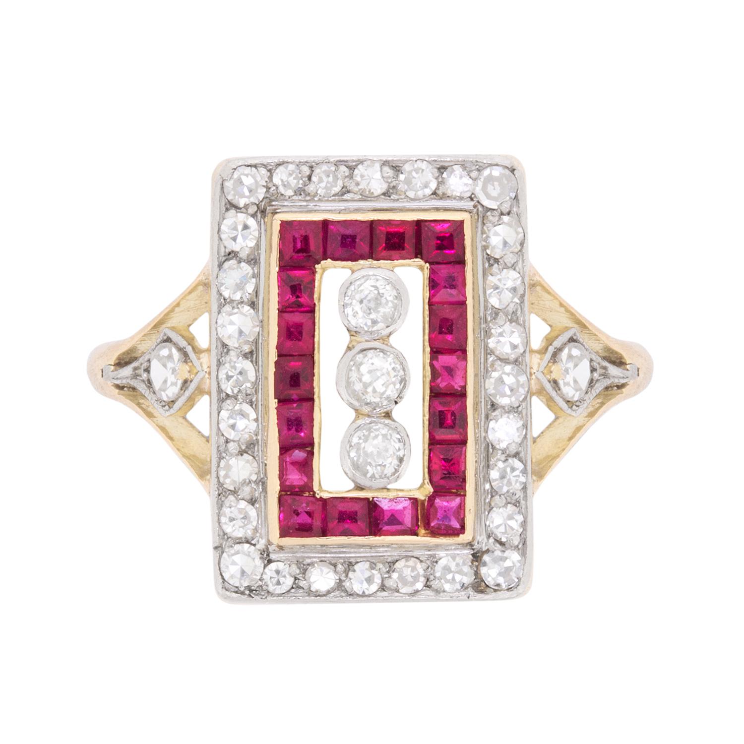 Edwardian Diamond and Ruby Cluster Ring, circa 1910