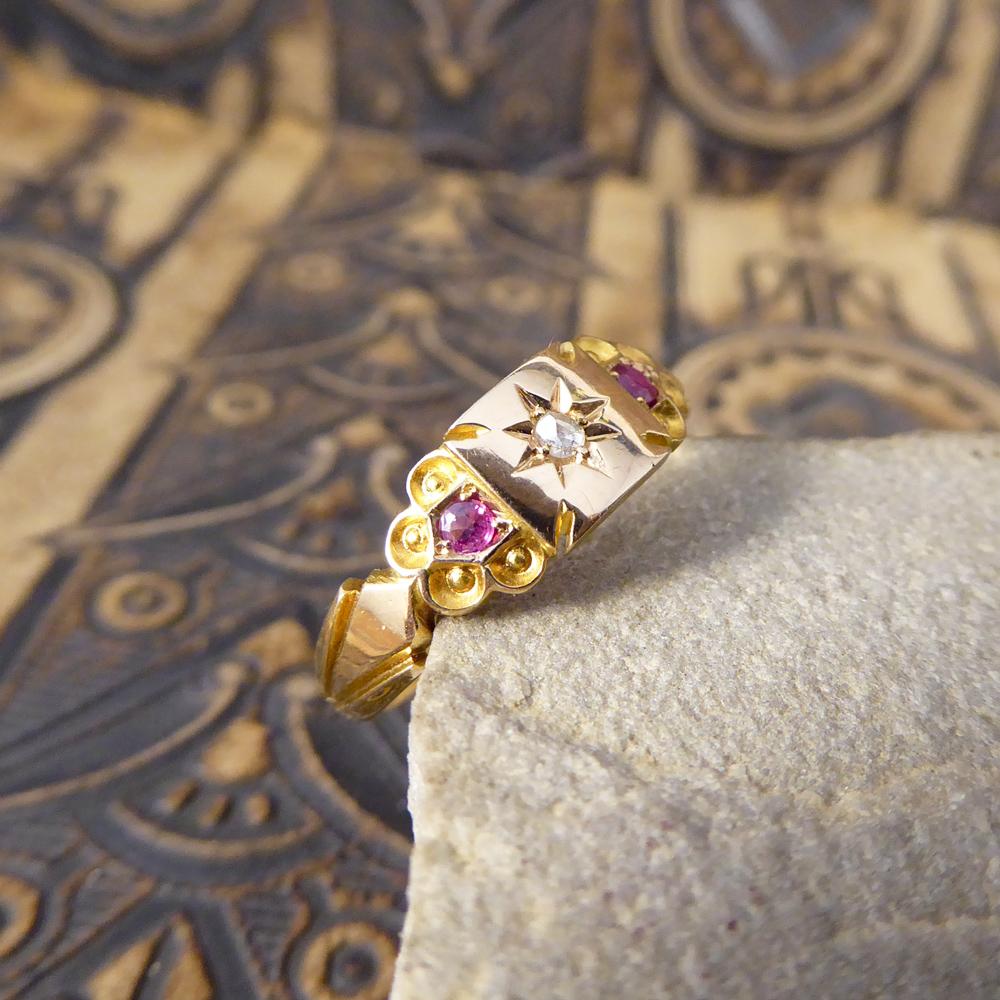 Edwardian Diamond and Ruby Set 18 Carat Gold Band Ring 6