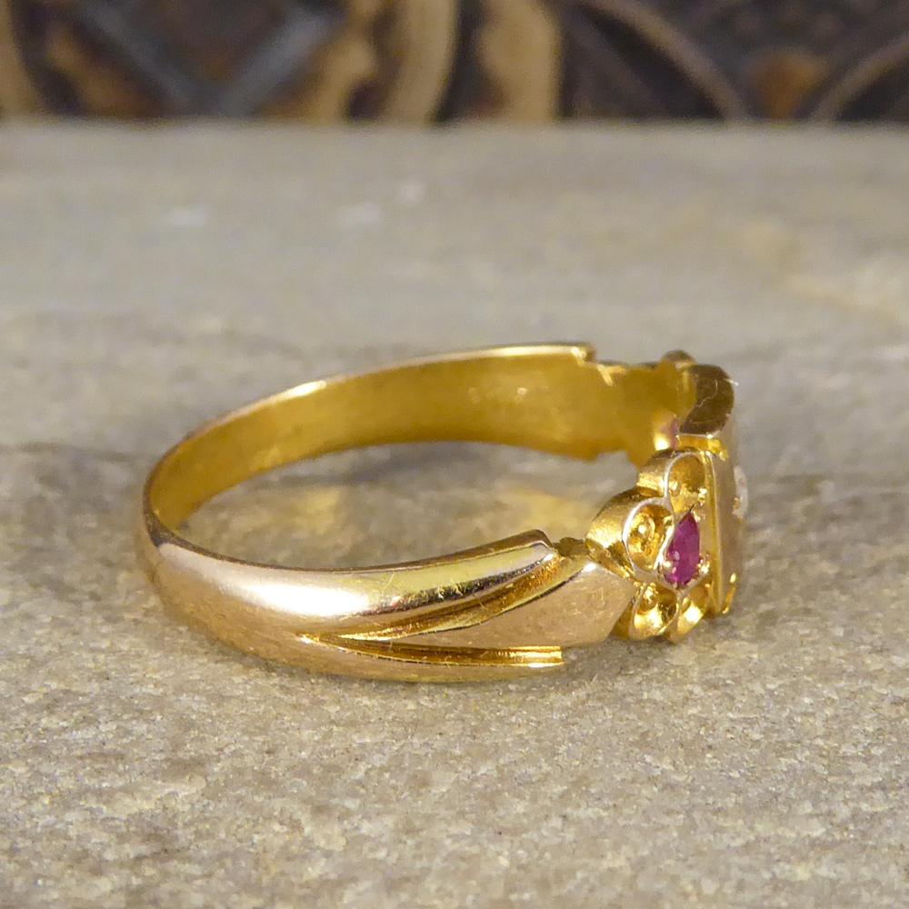 Edwardian Diamond and Ruby Set 18 Carat Gold Band Ring In Good Condition In Yorkshire, West Yorkshire