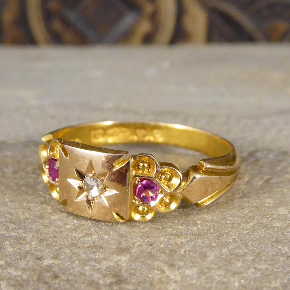 Edwardian Diamond and Ruby Set 18 Carat Gold Band Ring 1