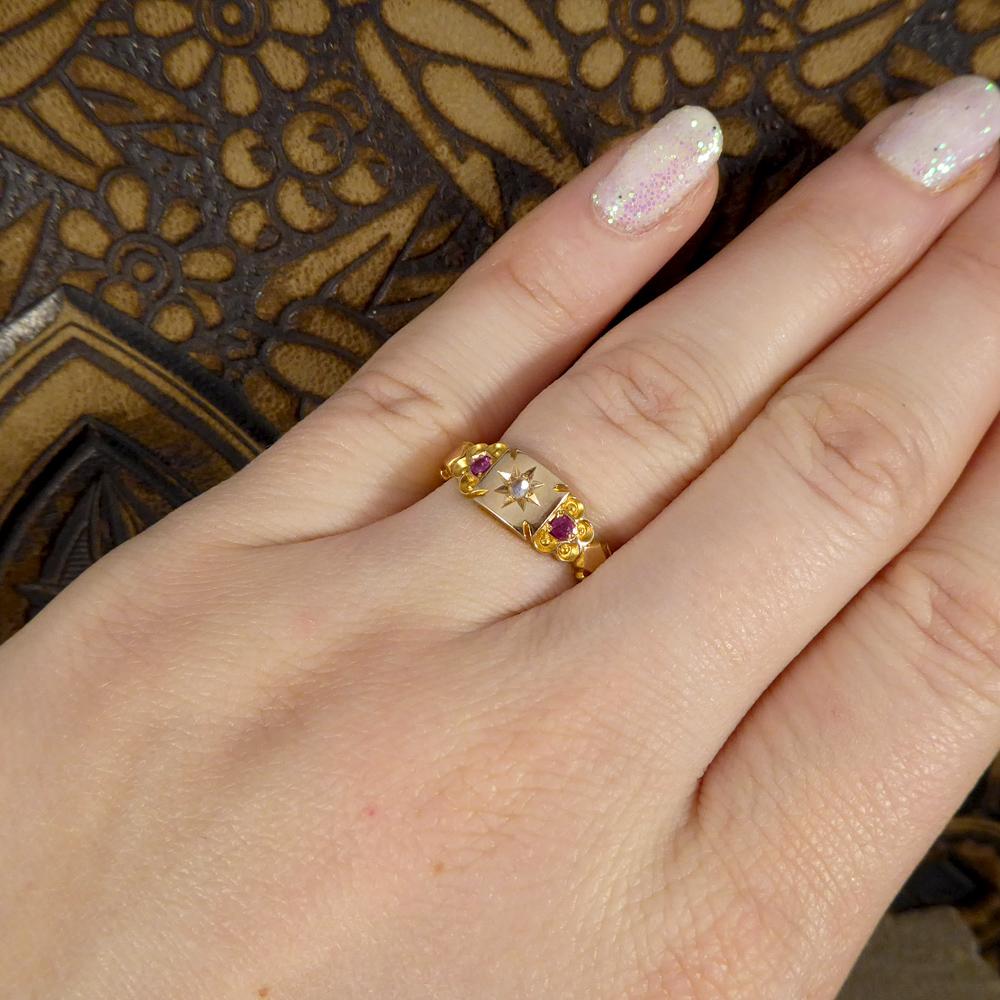 Edwardian Diamond and Ruby Set 18 Carat Gold Band Ring 3