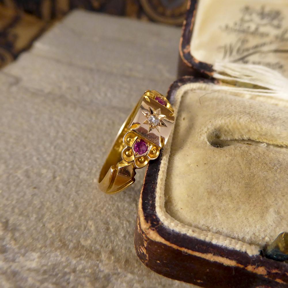 Edwardian Diamond and Ruby Set 18 Carat Gold Band Ring 4