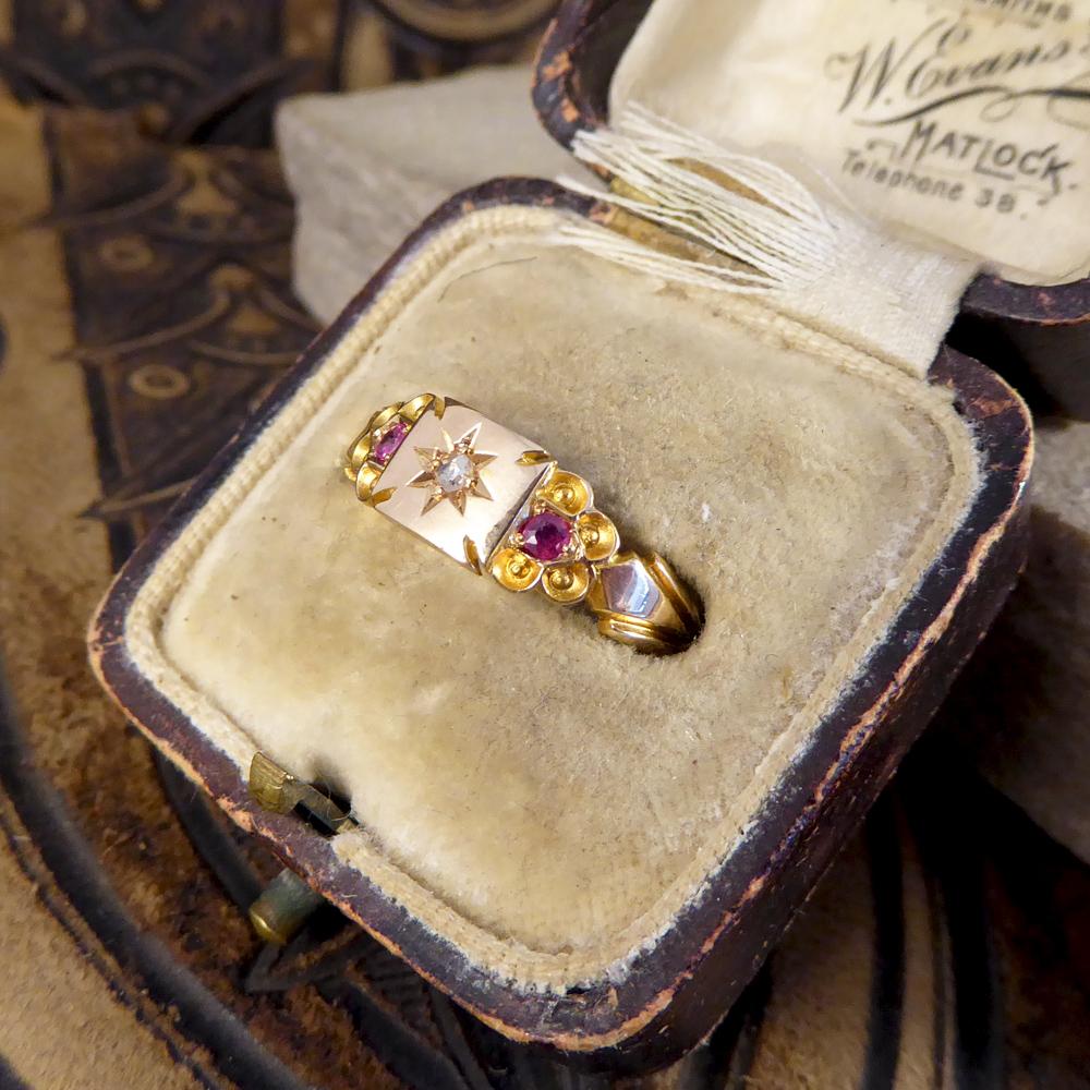 Edwardian Diamond and Ruby Set 18 Carat Gold Band Ring 5