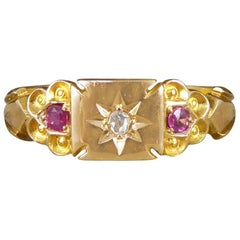 Edwardian Diamond and Ruby Set 18 Carat Gold Band Ring