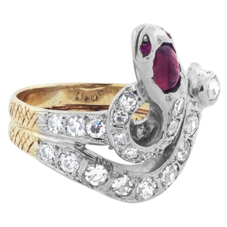 Edwardian Diamond and Ruby Snake Ring