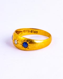 Edwardian Diamond and Sapphire 18 Carat Gold Gypsy Ring