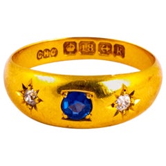 Edwardian Diamond and Sapphire 18 Carat Gold Gypsy Ring