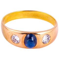 Antique Edwardian Diamond and Sapphire 18 Carat Gold Gypsy Ring